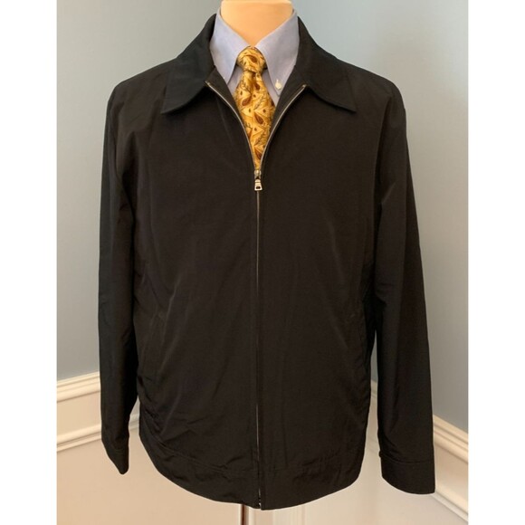 Alfani Jacket Mens L Harrington Rain Lined Black Zip Preppy Bomber Pockets - Picture 1 of 11